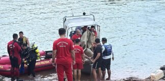 Equipe dos bombeiros do DF auxilia na retirada de veículo e de corpos do Rio Tocantins