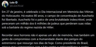Lula é criticado por post sobre Holocausto: “hopocrisia”