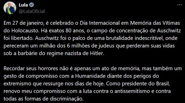 lula apoia o holocausto