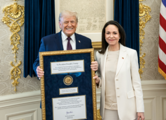 María Corina Machado entrega medalha do Nobel da Paz a Trump