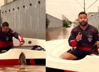 Já viu o vídeo do Professor Wesley pescando em rua alagada no Gama?